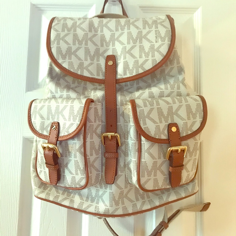 Michael Kors white and brown backpack